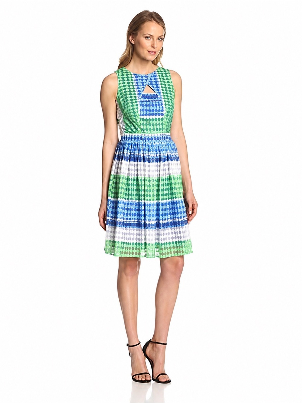 Metaphor Blue Green Pattern Fit & Flare Dress Sleeveless 
Size 6